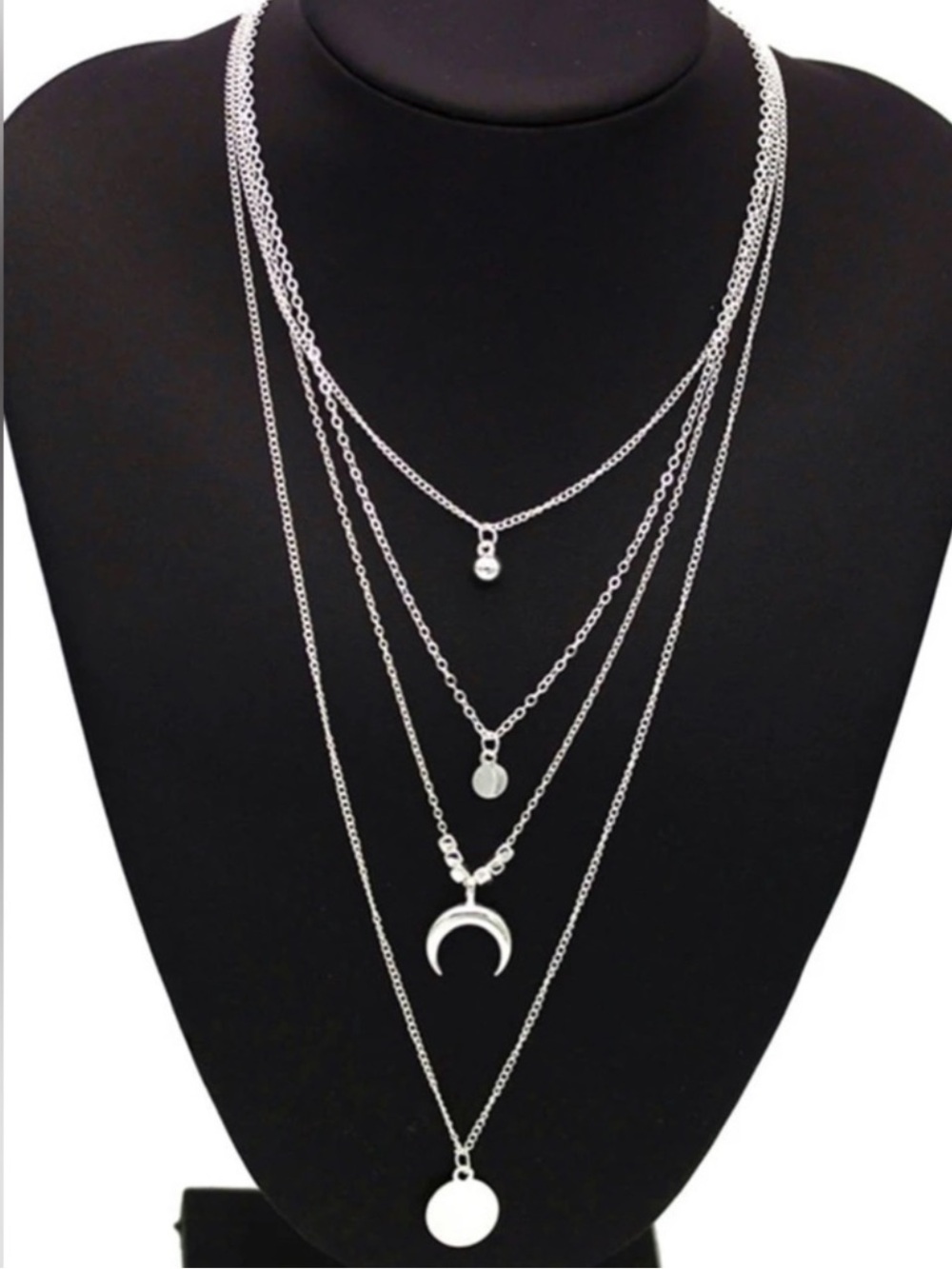 Anthropologie Multi-Layer Silver Crescent & Disc Necklace NEW